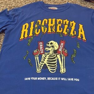 Ricchezza Blue Graphic Tee with Skeleton Design